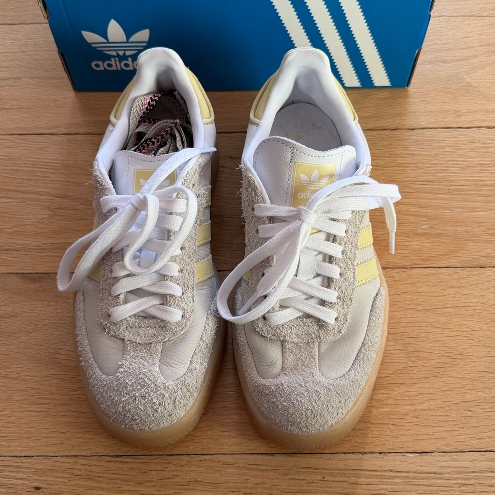 Adidas Women’s Sambae Greystone and Powder Yellow Sneakers - Picture 7 of 12